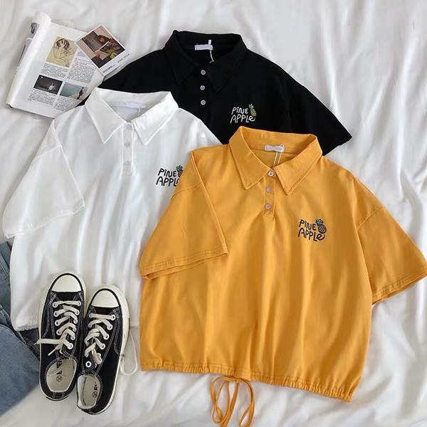 Áo Polo Croptop Tay Lỡ Dây Rút